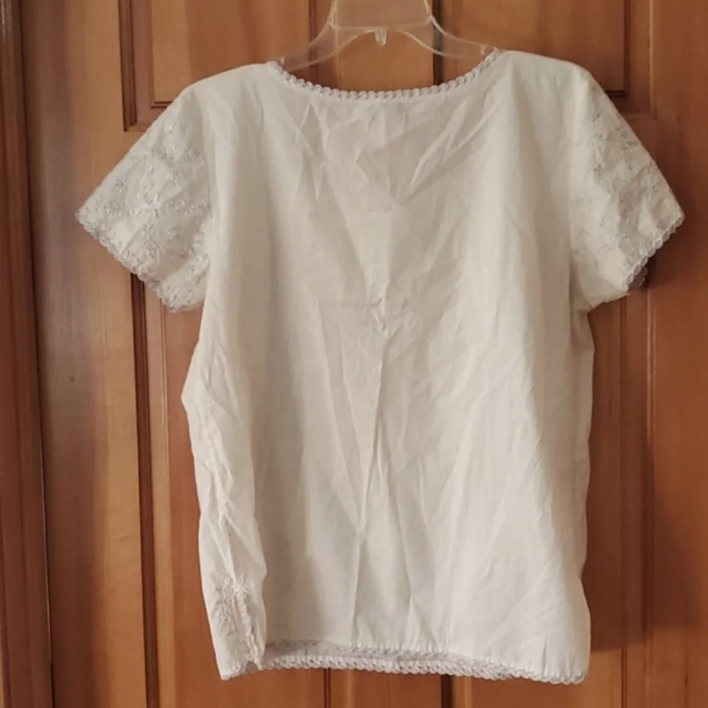 J. Crew Womans Cream Embroidered Boho Short Sleeve Blouse Size Small‎